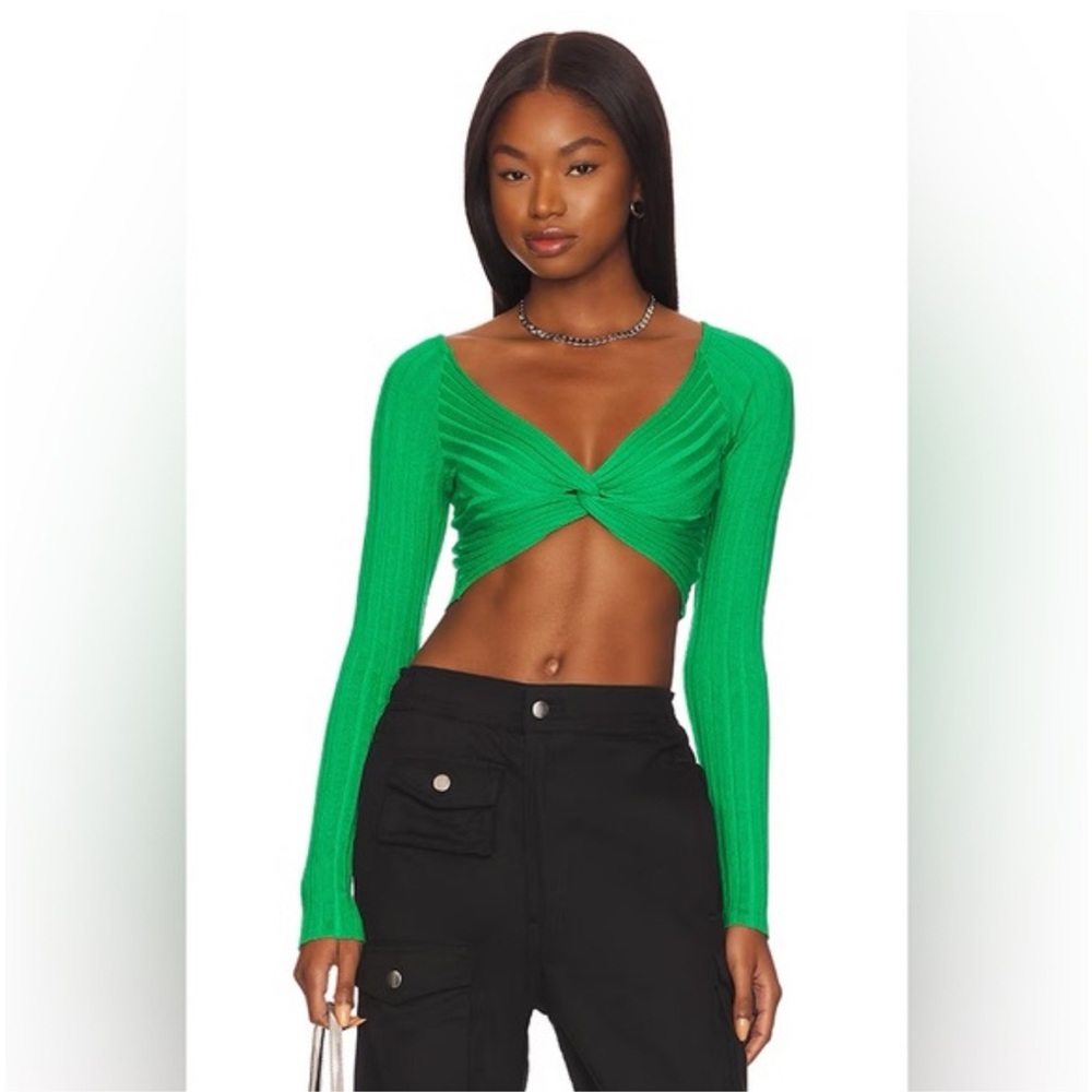 Superdown Courtney Kelly twist ribbed green crop top size Small